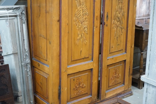 An 18th century style painted pine French armoire, width 126cm, depth 50cm, height 210cm